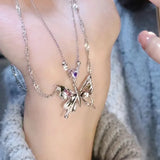 Daiiibabyyy   -  Personality Design Butterfly Crystal Double Layer Pendant Necklace for Women Charm Heart Zircon Choker Chain Punk Girls Jewelry