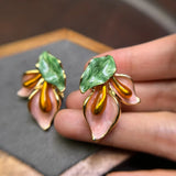 Daiiibabyyy  Fashion Light Luxury Flower Earrings Oil Drop Charms Vintage Earrings Women Ear Jewelry Sweet Stud Earrings Gift
