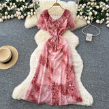 Daiiibabyyy  Woman Vintage Print Dress Doll Collar Bandage Fashion Elegant Vestidos Korean A-Line Puff Sleeve Dresses Vestidos De Mujer