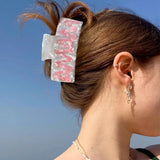 Daiiibabyyy  Fashion Square MAMA Hair Claw Retro Ponytail Clip Acetic Acid Shark Clip Leopard Print Colorful Geometry Hair Claw Daily