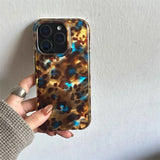 Daiiibabyyy  Large hole water ripple IND blue brown leopard print phone case for iPhone 11 12 13 14 15 16 17 Pro Max