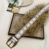 Daiiibabyyy  Fashion PU Leather Leather Fur Belt Faux Fur Rivet Furry Waistband Korean Style Spicy Girl Style Y2K Waistband Dress Decoration