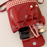 Daiiibabyyy  Cartoon Apple Mochilas Mujer Cute Teenage Girls Mochila New Trendy Bag All-match Shopper Bolsas Contrast Plaid Backpack