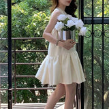 Daiiibabyyy  Elegant French Style Bow A-Line Mini Dress Summer Sleeveless Female Clothing Fashionable Drawstring Aura Solid Color Sundress