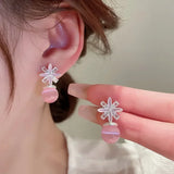 Daiiibabyyy  Cute Multiple Pink Opal Rhinestone Heart Flower Geometric Drop Earrings Enamel Simulated Pearl Pendant Earring for Women