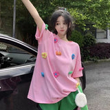 DAIIIBABYYY  -  Summer Casual Korean Bright Line Decoration Short Sleeve T-Shirts Female Korean Loose Mid Length Top Simplicity O-neck Top Tee