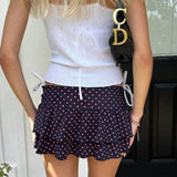 Daiiibabyyy  Polka Dot Half-length Skirt with Puffy Waist And Lace Trim for Women Short Cake Skirt with Lining Summer Autumn Fashion