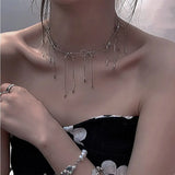 Daiiibabyyy Niche Design Titanium Steel Tassel Bow Knot Simple Women Y2k Necklace Korean Style Necklace Girl Choker Fashion Jewelry