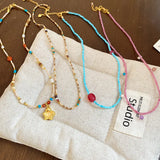 Daiiibabyyy  Crystal Stone Pearl Handmade Beadeds Chain Choker Necklace For Women Luxury Elegant Fashion Charm Aesthetic Jewelry Accessories