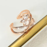 DAIIIBABYYY  -  Elegant Luxury Cubic Zirconia Set Flower Ring for Women Personalized Triple Ring Opening Adjustable Jewelry Accessories