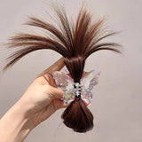 Daiiibabyyy  Women Half-tie Hair Claw Feather Shuttlecock Head Lazy Meatball Head Crab Clip Wig Catch Clip High Ponytail Hair Accessories