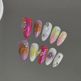 DAIIIBABYYY  -  10pcs Handmade Press on Nails Sweet Cool Aurora Butterfly Star Fake Nail Tips Wearable Summer Spice Girls Almond False Nails