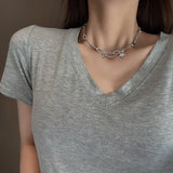 Daiiibabyyy New Fashion Shiny Star Layered Tassel Choker Necklace Y2k Jewelry Women Pentagram Silver Color Chain Zircon Charm Necklaces