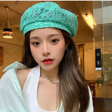 DAIIIBABYYY  -  Women's hat Sweet hollow breathable lace beret Summer thin breathable versatile casual fashion painter hat trend
