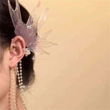 Daiiibabyyy  Exquisite Pearl Butterfly Tassel Ear Hook for Women Sweet Metal Irregular Wing Ear Clip Earrings Wedding Jewelry Accessories
