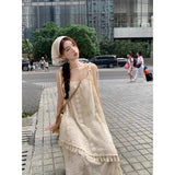 DAIIIBABYYY  -  Camisole Dress Off Shoulder Printed Summer Vacation Casual Cake Dresses Embroidered Sleeveless A-line Skirts Hot Girls Clothes