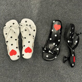 Daiiibabyyy  French Love Polka Dot Bow-Pinched Toe Flip-Flops With Special High Heel Sandals For Women Summer Slippers