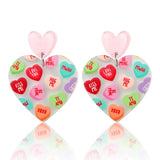 Daiiibabyyy  Sweet Acrylic Heart Love Message Drop Earrings for Women Resin Heart Shape Pendant Earrings Valentines Day Gifts
