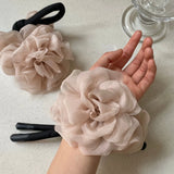 Daiiibabyyy  1PC Influencer Same Style Elegant Chiffon Flower Hair Tie For Women Sweet Large Flower Ponytail Holder Hair Accessories