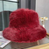 Daiiibabyyy  Oversize Faux Fur Bucket Hat Winter Luxury Warm Fluffy Fisherman Hat Women Fashion Party Caps Female Furry Thickened Basin Hat