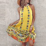 DAIIIBABYYY  -  Women Summer Printing Patchwork Party Dress, Halter Loungewear Simple Sweet Holiday Dress, Sleeveless Elegant Sexy Ladies Dress
