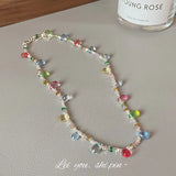 Daiiibabyyy  Vintage Silver Colorful Beaded Necklaces for Women Beads Necklace Exquisite Girls Choker Aesthetic Accessories