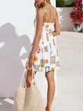 Daiiibabyyy  Cute girl style casual daily lace up mini dress with flower print summer new fashionable and sexy suspender short slim fit dress