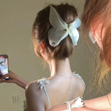 Daiiibabyyy  Fashion Mesh Tulle Butterfly Grab Clip Elegant Decorative Hair Claw White Crystal Hairclip Women's Back of Head Clamp Headwear