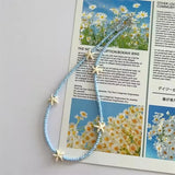 DAIIIBABYYY  -  Handmade Shell Pearl Flower Starfish Blue Rice Bead Necklace For Women Girl Summer Beach Vacation Charm Boho Jewelry Accessories