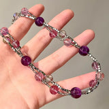 Daiiibabyyy  Amethyst Beaded Necklace Braided Clavicle Chain