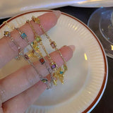 Daiiibabyyy  Romantic Colorful Rhinestones Tassel Necklaces for Women Bohemian Simple Zircon Heart Necklaces Y2K Friendship Jewelry Gifts