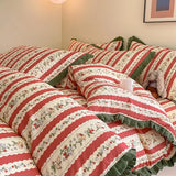 DAIIIBABYYY  -  French style pure cotton bed cover, four piece set on bed, 100 small floral all cotton duvet cover, bed sheet, lace style three