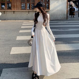 Daiiibabyyy  Korean Style Polo Collar Slim Fit Knitted Dress White Waist Cinching Women's Fashion Autumn Sweet Dress