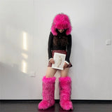Daiiibabyyy  Imitation Raccoon Fur Thunderbolt Hats Women Winter Padded Thickened Ear Protection Caps Y2K Sexy Plush Ski Cap Outdoor Riding