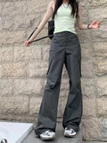 Daiiibabyyy  American Retro Gray Casual Work Pants for Women in Spring and Autumn Thin Design Loose High Waist Quick-drying Straight