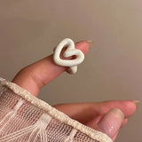Daiiibabyyy  Boho Cute Romantic Macaron Color Love Heart Enamel Opening Rings for Women Charm Trendy Personality Y2K Finger Jewelry Girl Gift