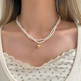 Daiiibabyyy  Retro double-layer pearl necklace light luxury literary niche design high-end sense pendant collarbone high-end neck chain
