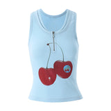 DAIIIBABYYY  -  Streetwear Print Fruit Tank Tops Women Clothes Sleeveless Tshirts Korean Fashion Summer Tops Y2k Slim Zipper Tanks Chic