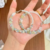 Daiiibabyyy  Sweet Pearl Flower Bracelets for Women Exquisite Colorful Irregular Crystal Gravel Beaded Charm Bracelets Wedding Jewelry