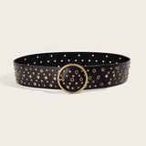 Daiiibabyyy  Retro Street Style Hollow Out PU Leather Belt for Women Fashion Waist Cincher Belt Versatile Decorative American Style Belt