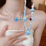 DAIIIBABYYY  -  Summer Ceramic Blue Starfish Shell Pendant Beaded Necklace For Women Y2K Aesthetic Charm Boho Beach Ocean EMO Accessories