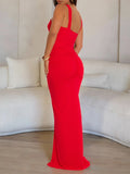 Daiiibabyyy  Solid Slimming Backless Temperament Dresses for Women Round Neck Sleeveless High Waist Spliced Metal Dress Female Fashion
