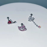 DAIIIBABYYY  -  1PC Helix Piercing Earring Ear Stack Zircon Evil Ear Piercing Heart Chain Helix Ear Stud Conch Chain Korean Style 20G Cartilage