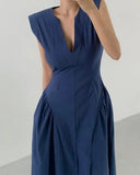 DAIIIBABYYY  -  Spliced Side Pleated Vest Sleeveless Dress Women 2025 Summer New Style French Luxury Slimming Long Elegant