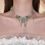 Daiiibabyyy  Fairy green crystal butterfly necklace female choker necklace clavicle chain