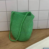 Daiiibabyyy  New Large Capacity Handwoven Bucket Bag Solid Color Boho Metal Line Bucket Bag Straw Design Handmade Crossbody Bag Gifts