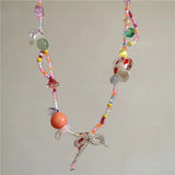 DAIIIBABYYY  -  Harajuku Acrylic Beaded Colorful Bow Pendant Necklace for Women's Party Wedding Aesthetic Jewelry Y2K