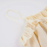 Daiiibabyyy  French Temperament Solid Ruffles Spaghetti Strap V Neck A-LINE Short Off Shoulder Dresses