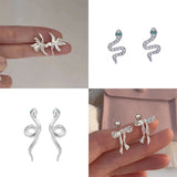 Daiiibabyyy New S925 Sterling Silver Cutey Snake Shaped Simple Flower Stud Earrings Women Gift Exquisite Student Girlfriend Fine Jewelry