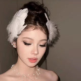 Daiiibabyyy  2Imitation White Swan Feather Hair Clips Elegant Ballet Headwear Bride Hair Accessories Sweet Princess Hairclips for Women Girls